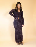 Eda Polka Dot Mesh MIDI Skirt Dark Chocolate